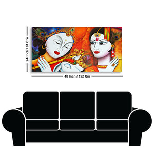 Shri Radha Krishna Playing with Flute Canvas Wall Painting