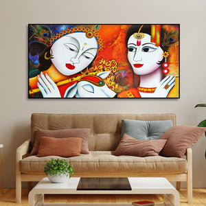 Shri Radha Krishna Playing with Flute Canvas Wall Painting