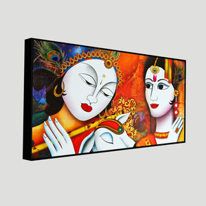 Shri Radha Krishna Playing with Flute Canvas Wall Painting