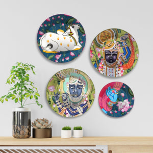 Shrinath ji Pichwai Art Wall Plates Painting Set of Four