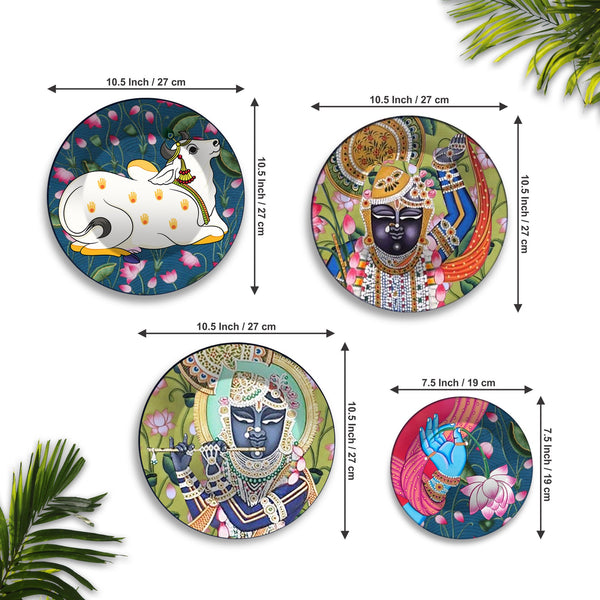Shrinath ji Pichwai Art Wall Plates Painting Set of Four