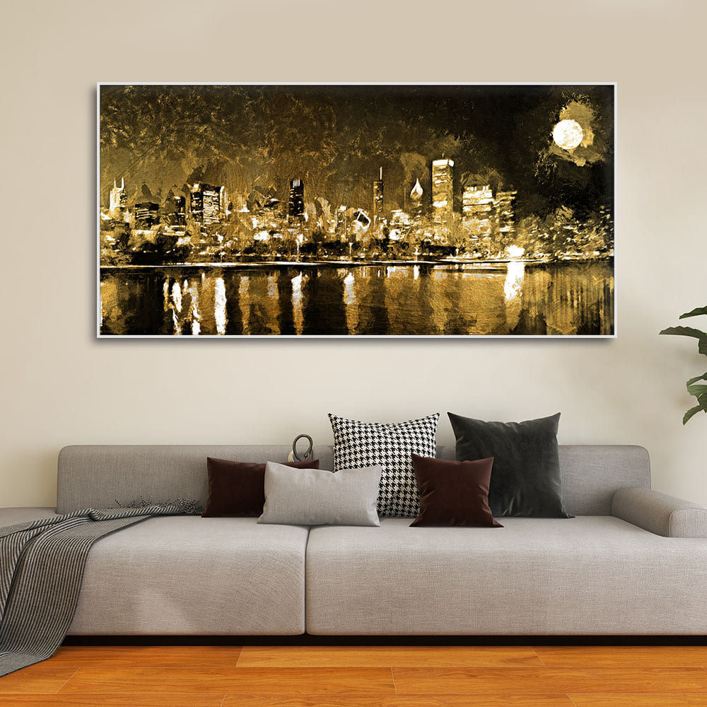 Skyline Night view Premium Canvas Wall Painting