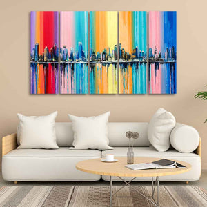 City Skyline Premium Canvas Wall Painting Set of Five