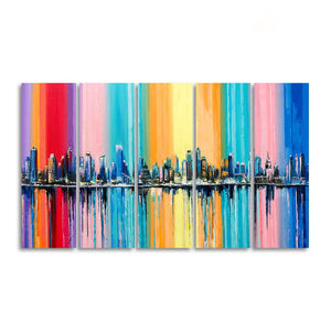 City Skyline Premium Canvas Wall Painting Set of Five