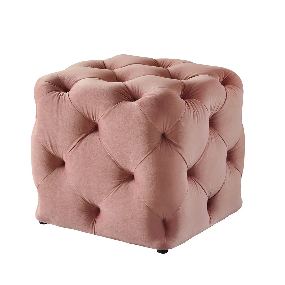 Solid Pink Color Square Shaped Artistic Design Tufted Velvet Ottoman