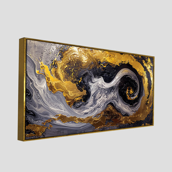 Spectacular Dark Black and Golden Abstract Wooden Wall Painting