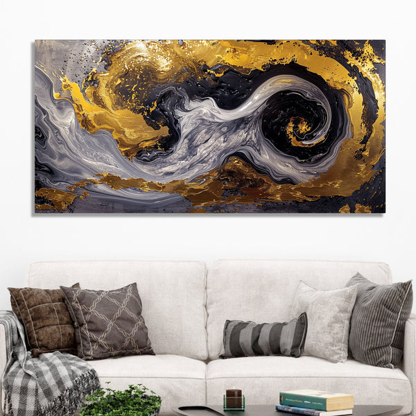 Spectacular Dark Black and Golden Abstract Wooden Wall Painting