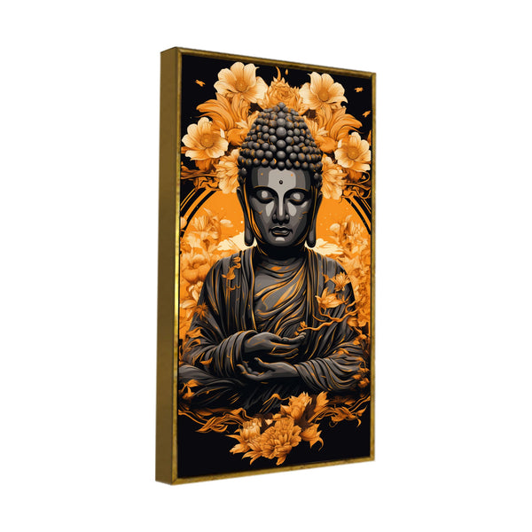 Spiritual Buddha Statue with Flowers Floral Art Canvas Wall Painting