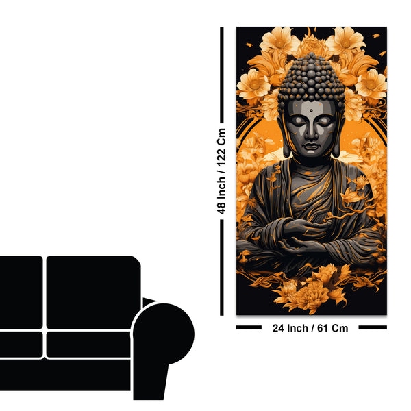 Spiritual Buddha Statue with Flowers Floral Art Canvas Wall Painting