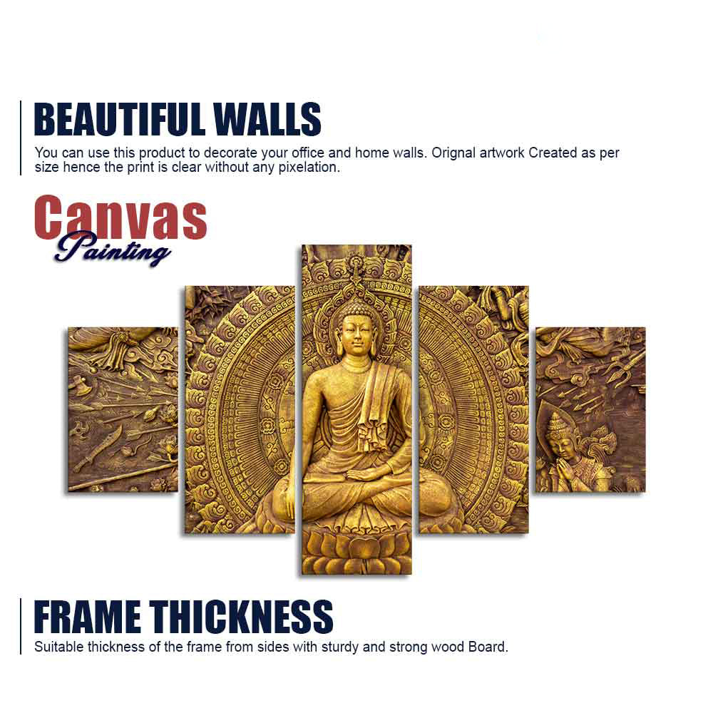 Spiritual God Buddha Wall Painting Five Pieces