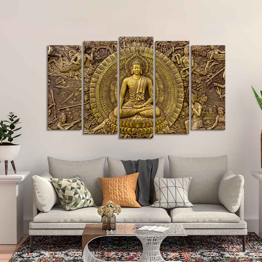 Spiritual God Buddha Wall Painting Set of Five Pieces