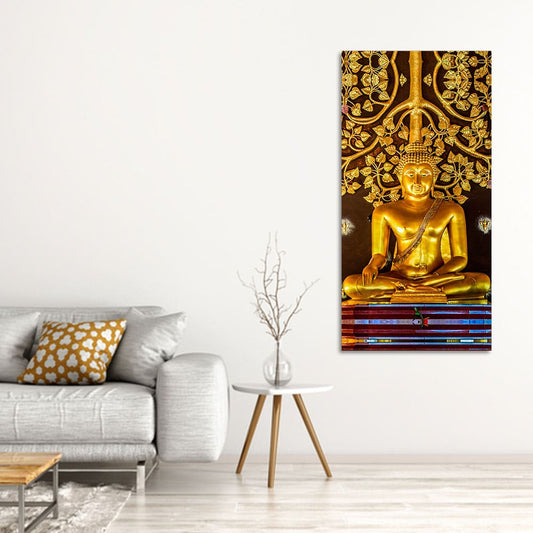 Spiritual Golden Gautam Buddha Premium Canvas Wall Painting