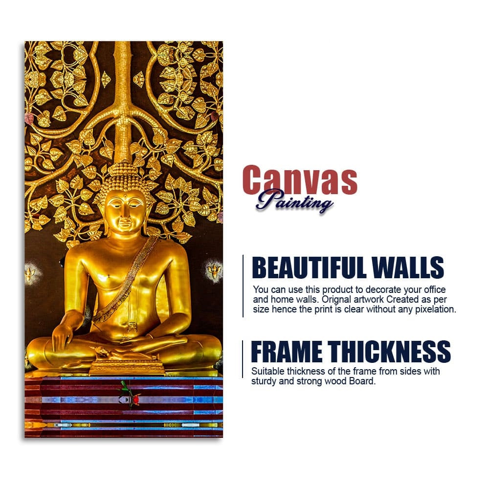 Spiritual Golden Gautam Buddha Premium Canvas Wall Painting