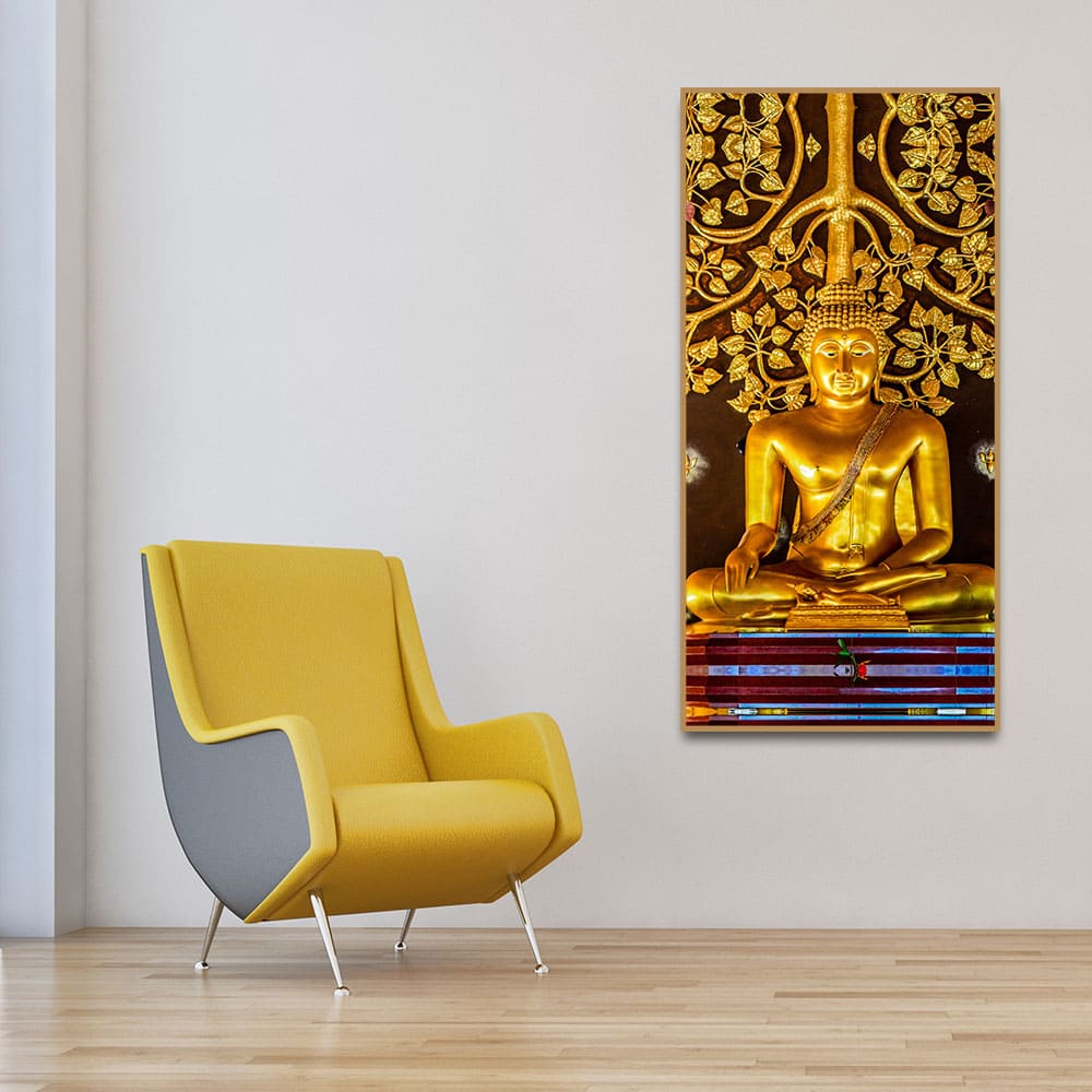 Spiritual Golden Gautam Buddha Premium Canvas Wall Painting