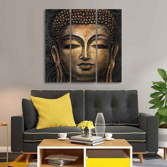 Spiritual Lord Buddha 3 Pieces Canvas Wall Painting