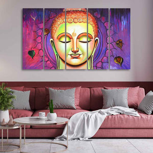 Spiritual Lord Buddha Meditating Wall Painting Five Pieces