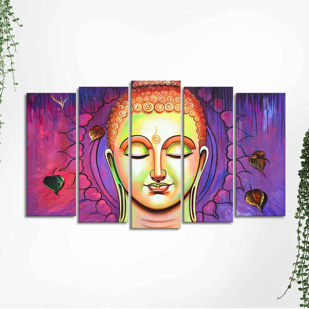 Spiritual Lord Buddha Meditating Wall Painting Set of Five