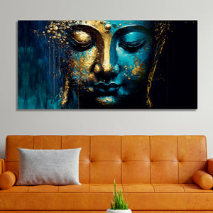 Spiritual Lord Budha face in Golden Canvas Touch Wall Painting