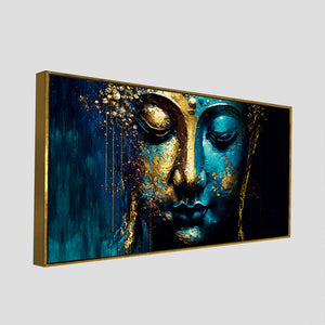 Spiritual Lord Budha face in Golden Canvas Touch Wall Painting