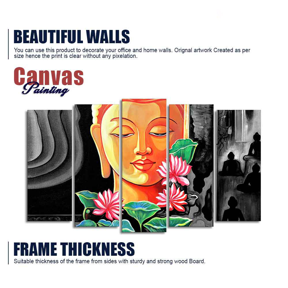 Spiritual Lord Gautam Buddha Wall Painting Set of Five Pieces