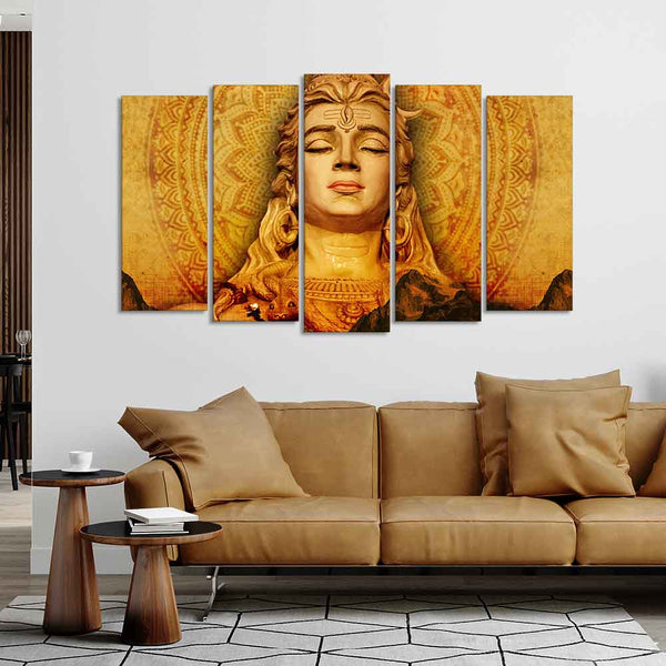 Spiritual Lord Shiva Canvas Wall Painting of Five Pieces Set