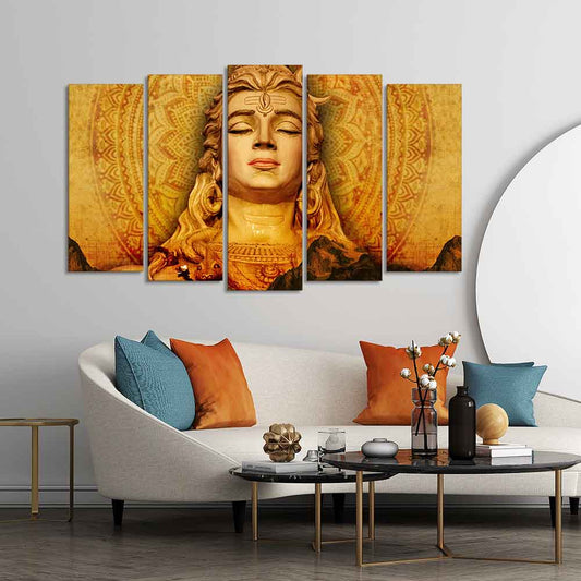 Spiritual Lord Shiva Canvas Wall Painting of Five Pieces Set