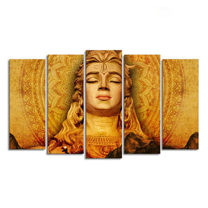 Spiritual Lord Shiva Canvas Wall Painting of Five Pieces Set