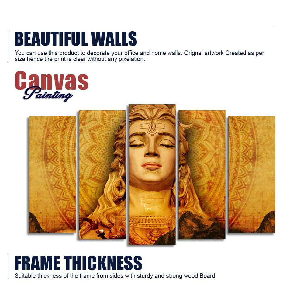 Spiritual Lord Shiva Canvas Wall Painting of Five Pieces Set