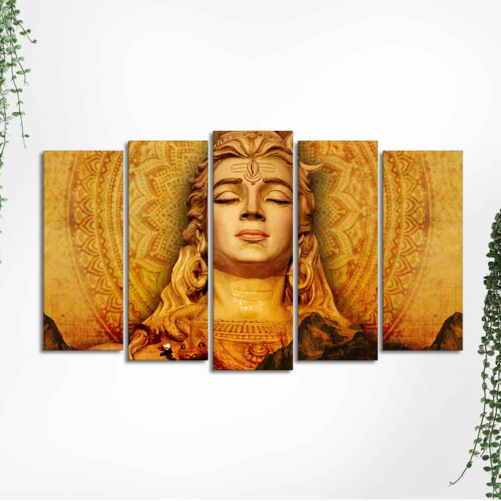 Spiritual Lord Shiva Canvas Wall Painting of Five Pieces Set