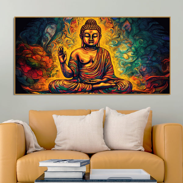 Spiritual Peaceful Gautam Buddha Textured Art Wooden Wall Painting