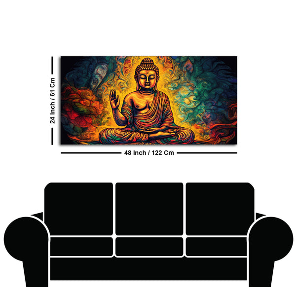 Spiritual Peaceful Gautam Buddha Textured Art Wooden Wall Painting