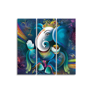 Spiritual Shri Ganesha Canvas Wall Painting of 3 Pieces