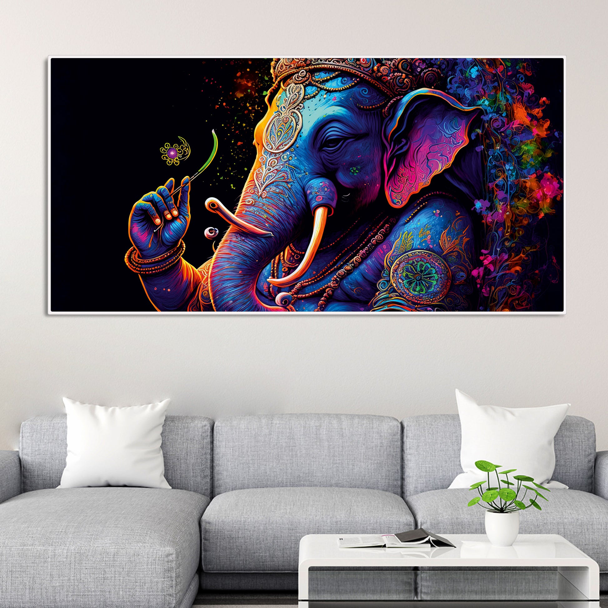 Spiritual Statue of Lord Ganesha Canvas Wall Painting