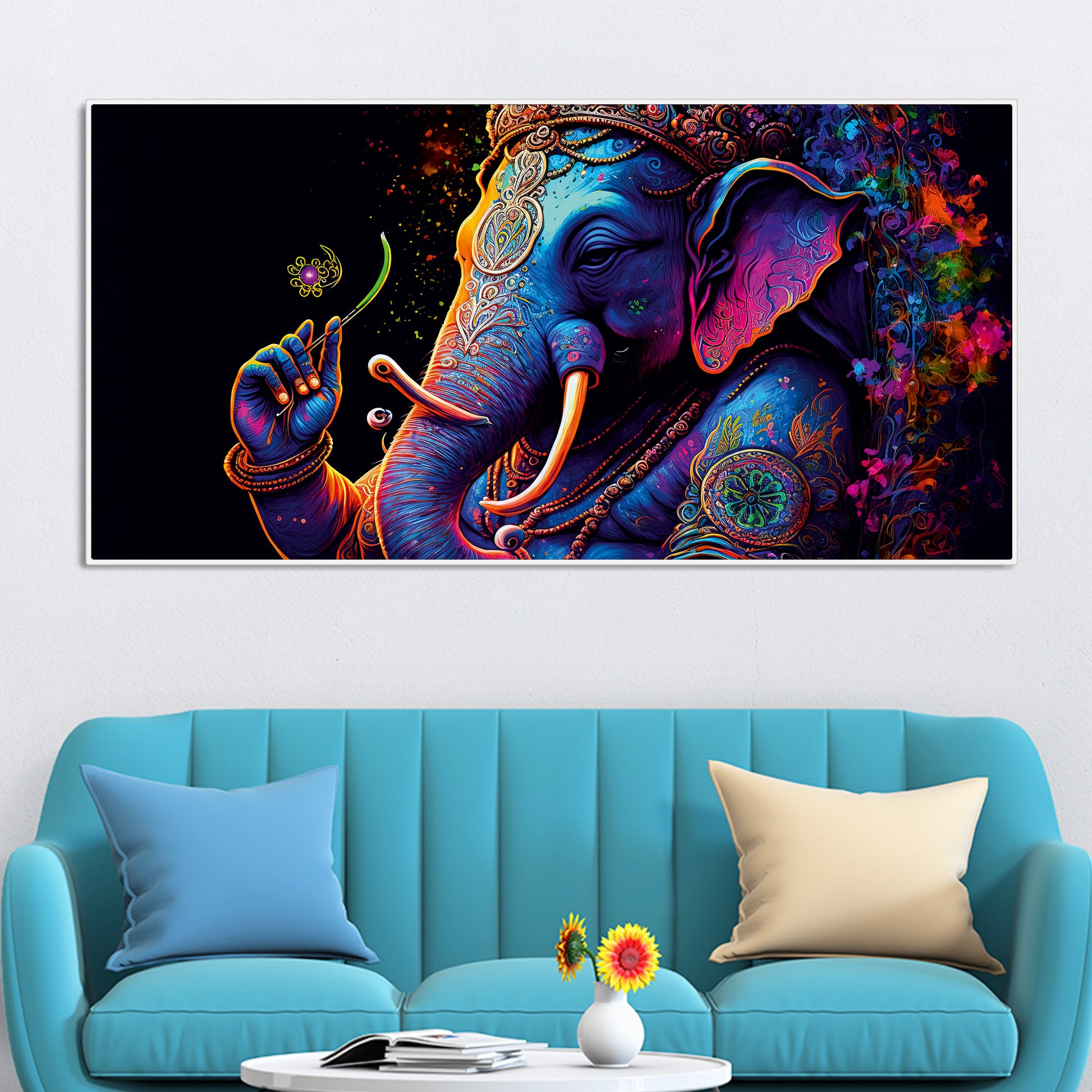 Spiritual Statue of Lord Ganesha Canvas Wall Painting