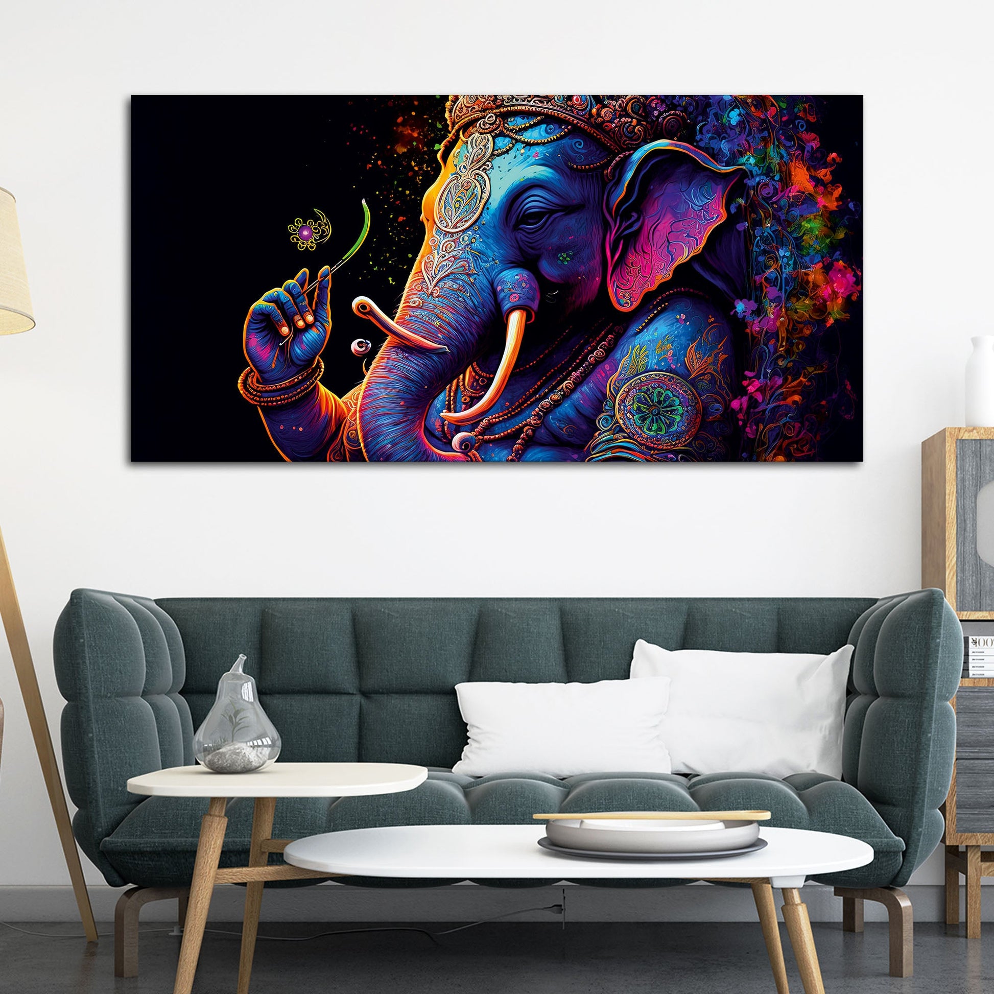 Spiritual Statue of Lord Ganesha Canvas Wall Painting