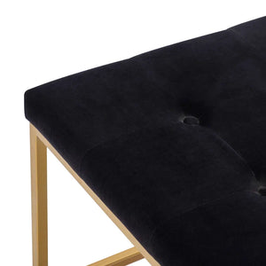 Square Shaped Black Velvet Ottoman with Golden Metal Finish