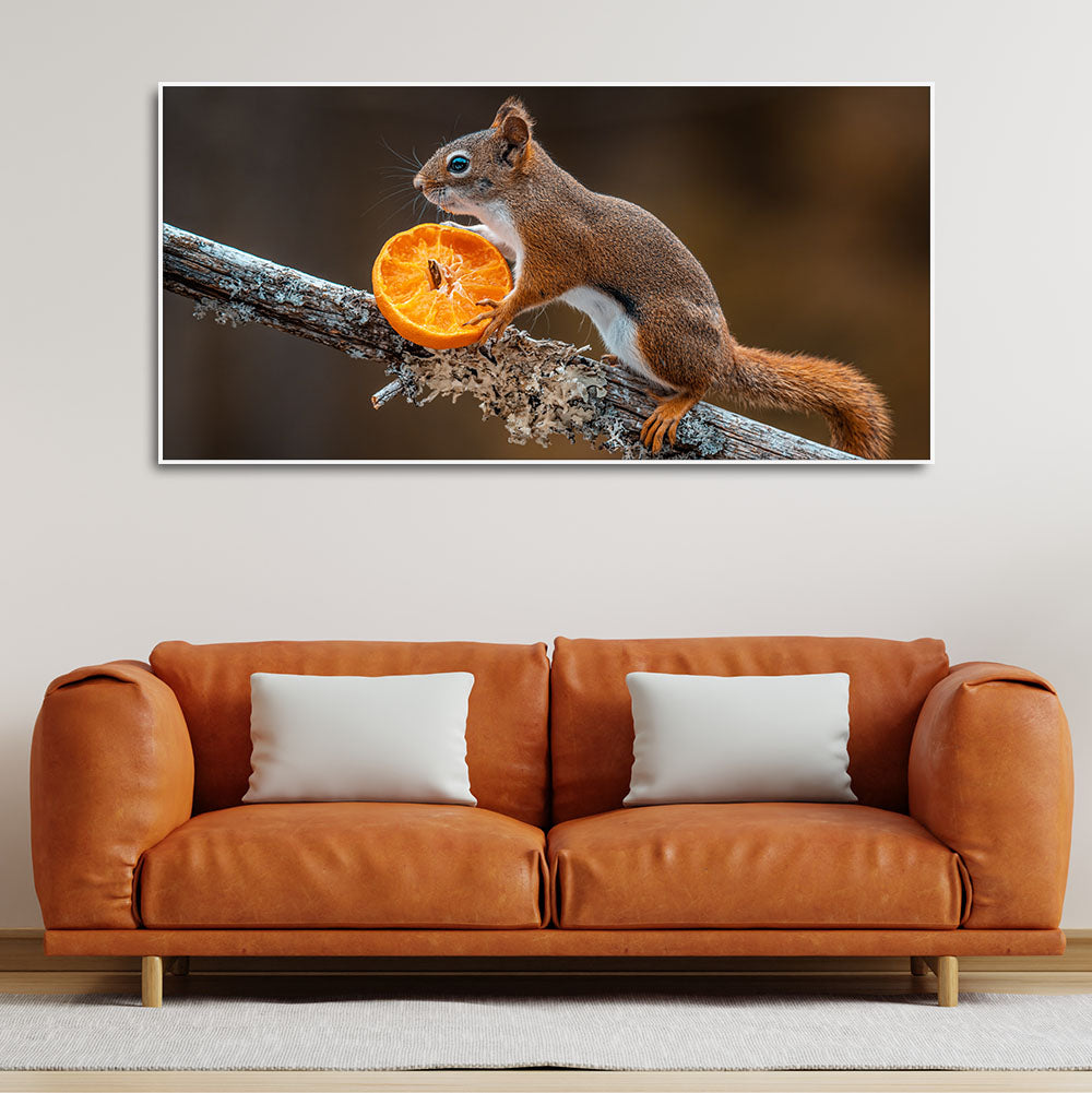 Squirrel on Tree Branch Premium Wall Painting