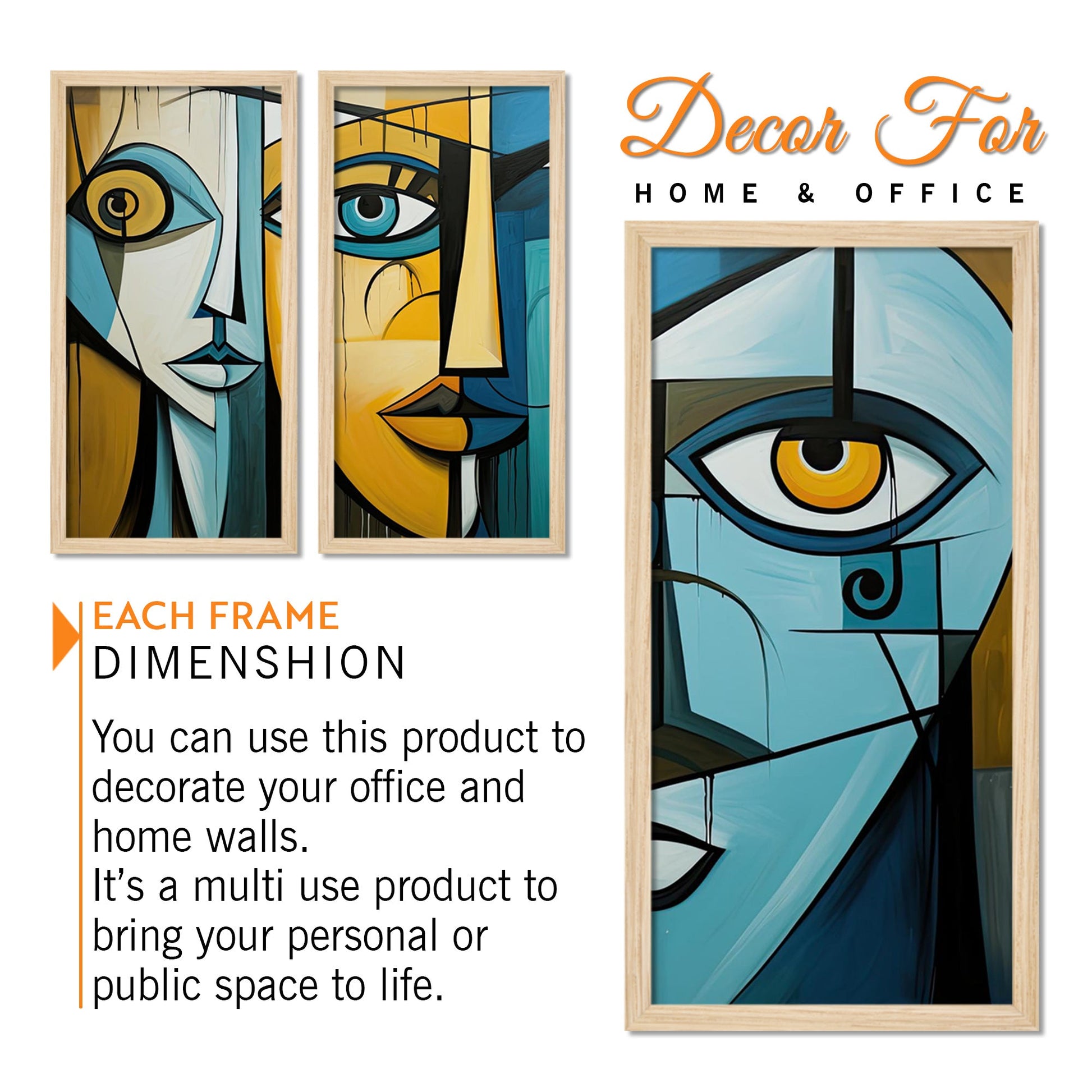 Street Face Art Abstract Creative Drawing Wooden Wall Frame Set of Three