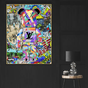 Street Graffiti Fashion Violent Teddy Bear Cotton Canvas Wall Painting