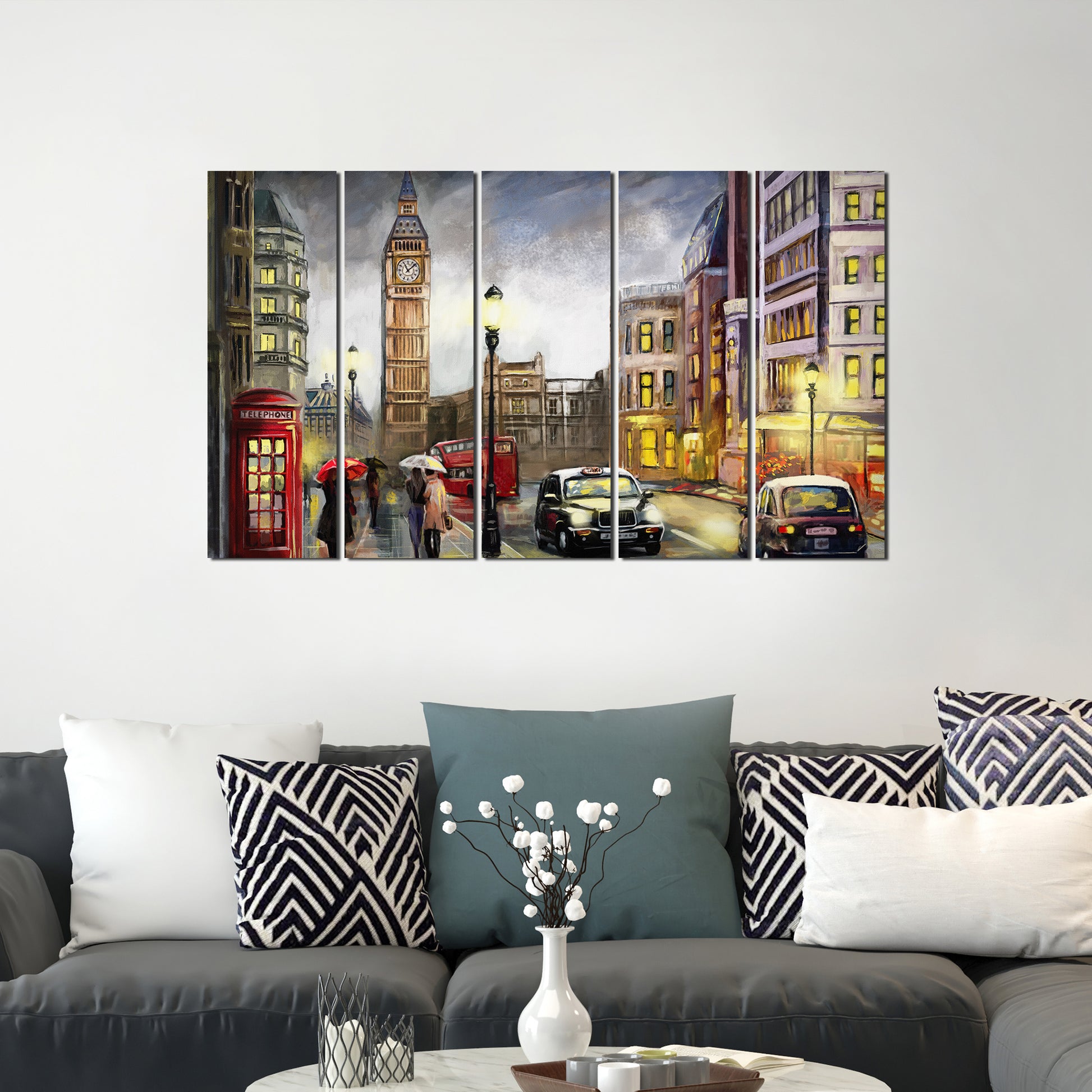 Street View of London Canvas Wall Painting Set of Five