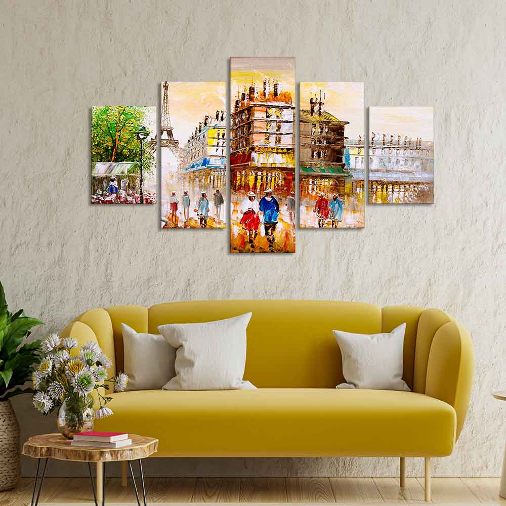 Street View of Paris Canvas Wall Painting Set of Five Pieces