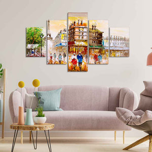 Street View of Paris Canvas Wall Painting Set of Five Pieces