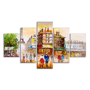 Street View of Paris Canvas Wall Painting Set of Five Pieces