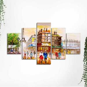 Street View of Paris Canvas Wall Painting Set of Five Pieces