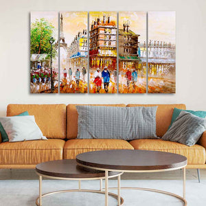 Street View of Paris Premium Wall Painting Set of Five Pieces