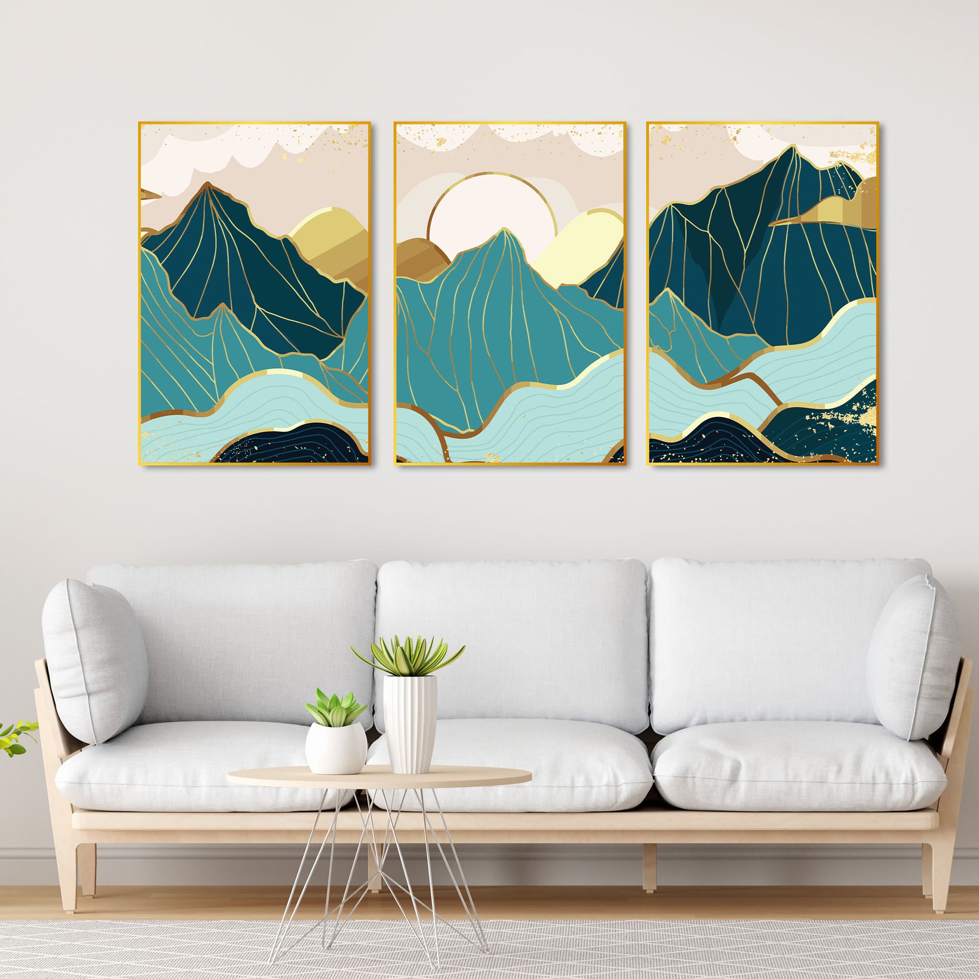 Sunrise Abstract Floating Canvas Wall Painting Set of Three