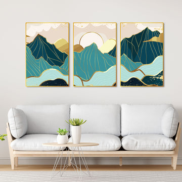 Sunrise Abstract Floating Canvas Wall Painting Set of Three