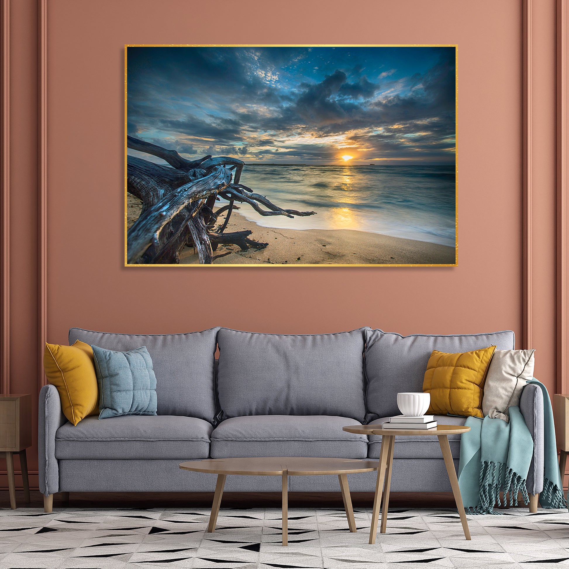 Sunset at Beach Field Wall Painting Floating Canvas