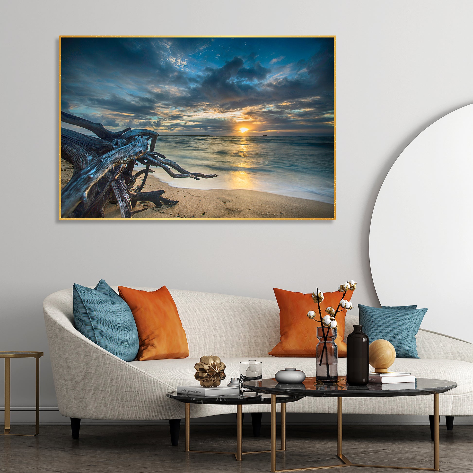 Sunset at Beach Field Wall Painting Floating Canvas