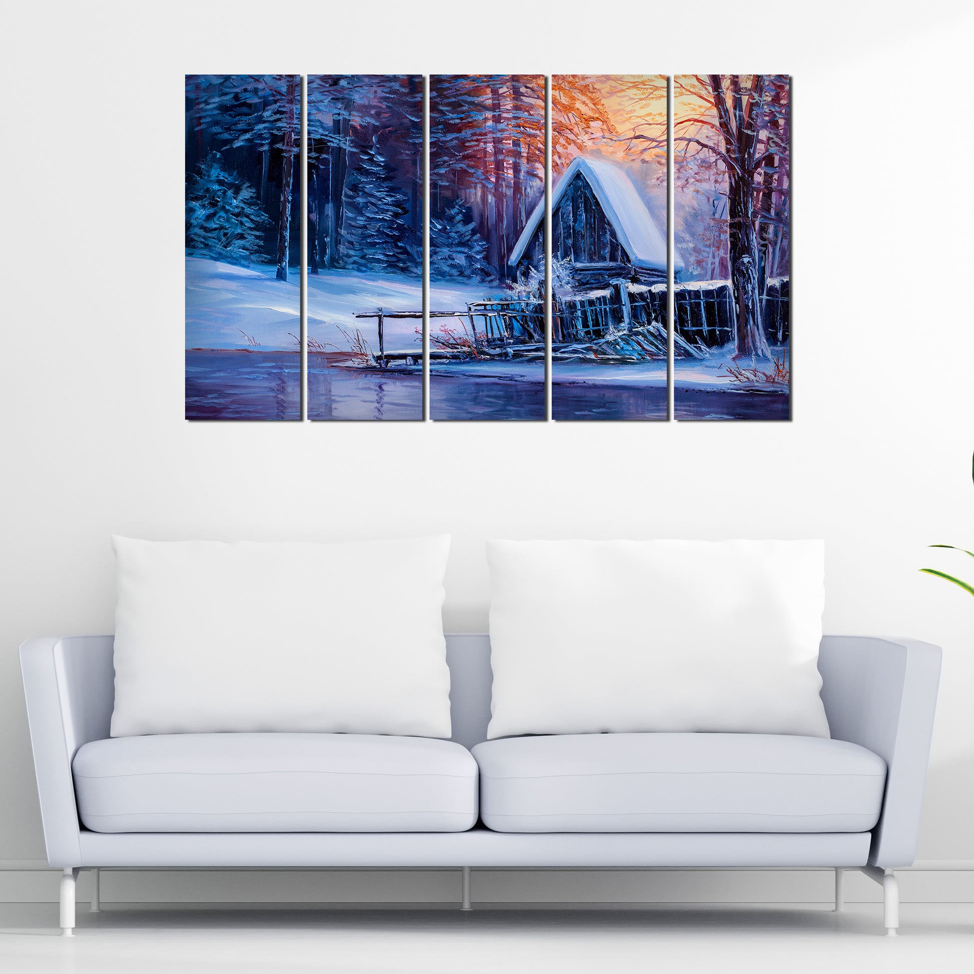 Sunset in Winter Canvas Wall Painting Set of Five